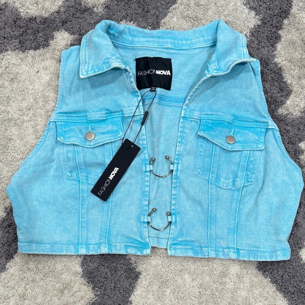 Fashion Nova Sky Blue Denim Crop Vest